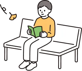 ベンチに座って本を読む人のイラスト